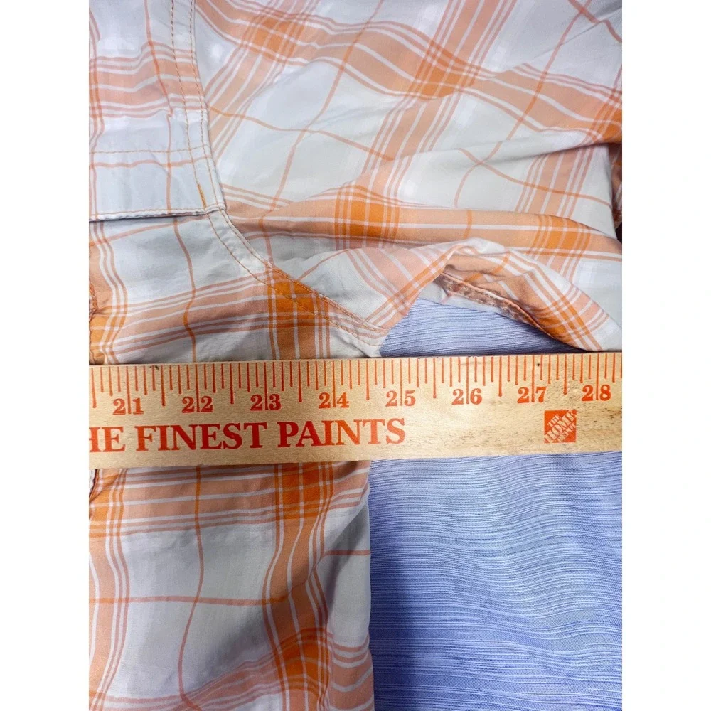 LL Bean Mens Technical Fishing Shirt Orange Plaid Vented L 299518
